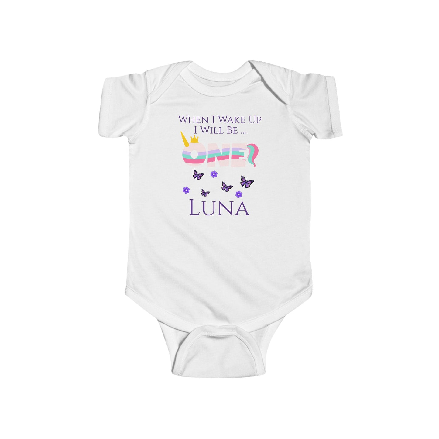 Infant Bodysuit - Personalised When I Wake Up I Will Be One Baby Grow Unicorn Design