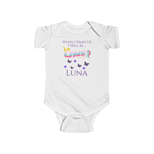 Infant Bodysuit - Personalised When I Wake Up I Will Be One Baby Grow Unicorn Design
