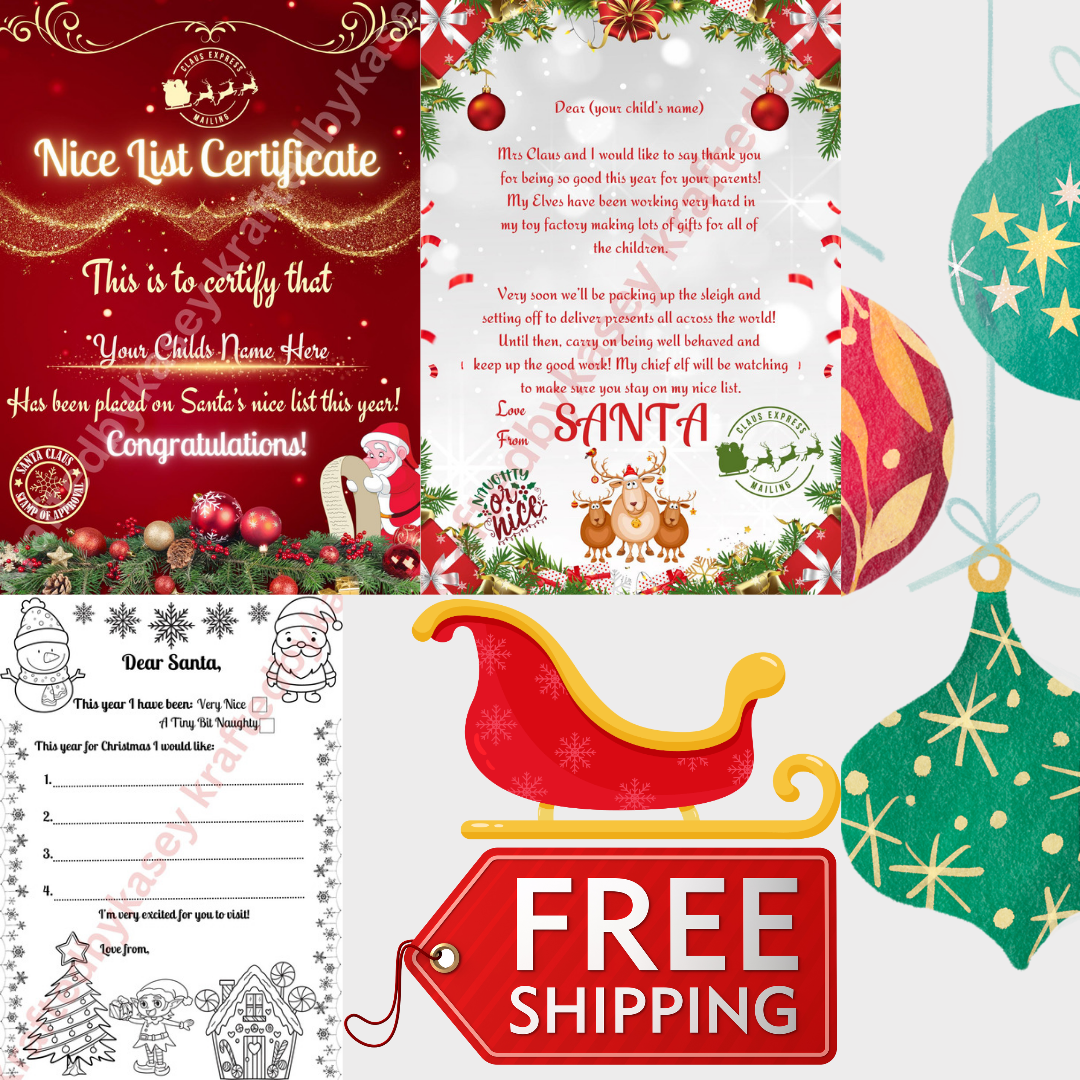 XMAS MAIL BUNDLE: Letter from Santa, Nice List Certificate, Wish List To Santa