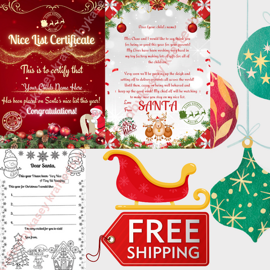 XMAS MAIL BUNDLE: Letter from Santa, Nice List Certificate, Wish List To Santa