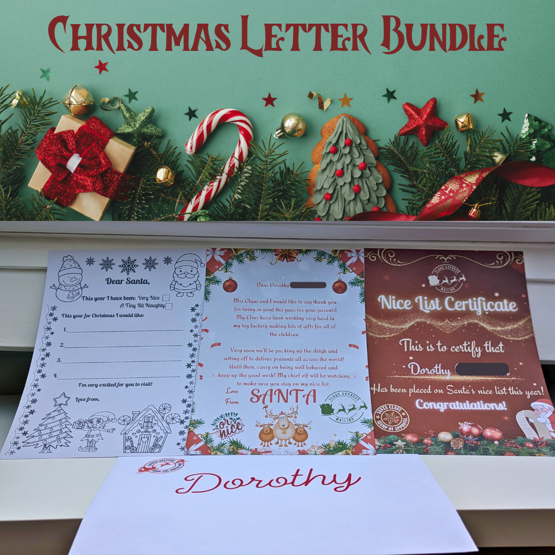 XMAS MAIL BUNDLE: Letter from Santa, Nice List Certificate, Wish List To Santa