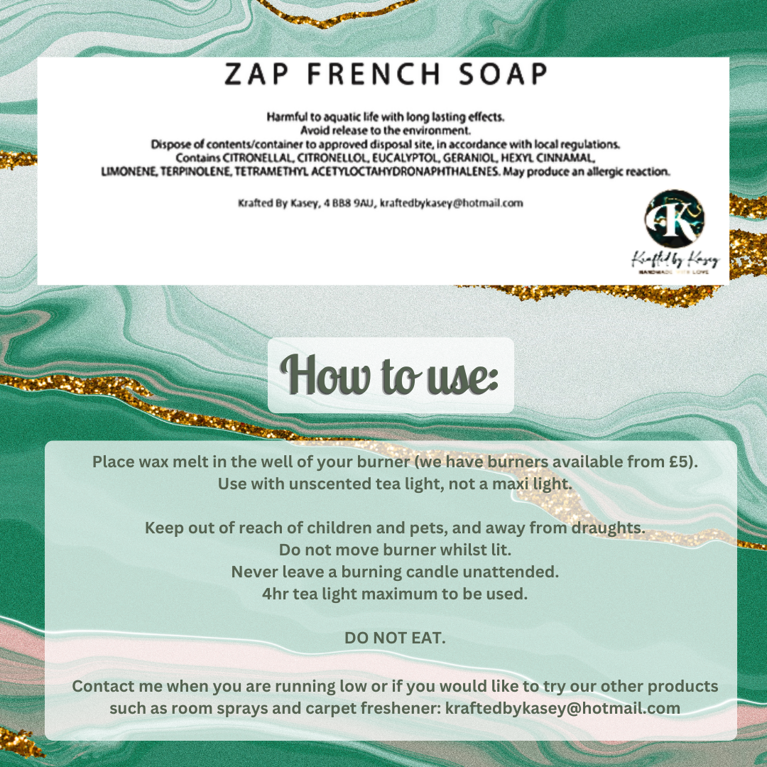 Zap French Soap Wax Melt Bar