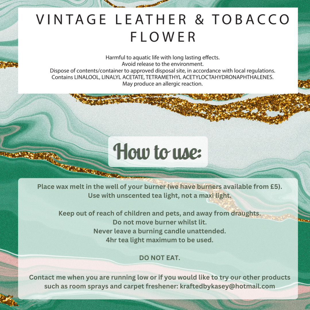 Vintage Leather & Tobacco Flower Wax Melt Bar