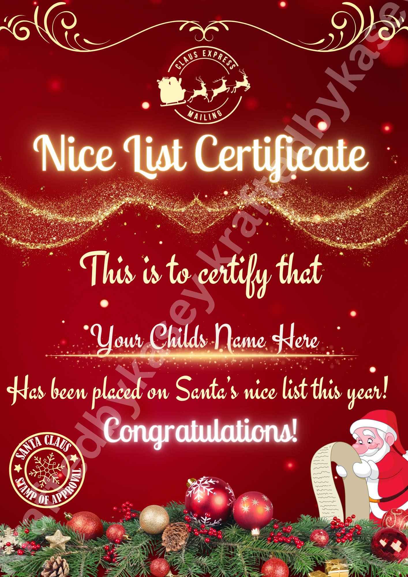 XMAS MAIL BUNDLE: Letter from Santa, Nice List Certificate, Wish List To Santa