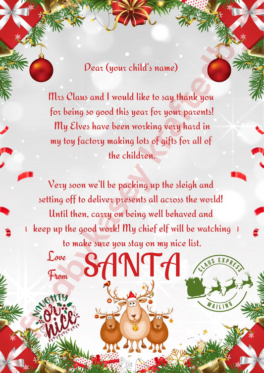 XMAS MAIL BUNDLE: Letter from Santa, Nice List Certificate, Wish List To Santa