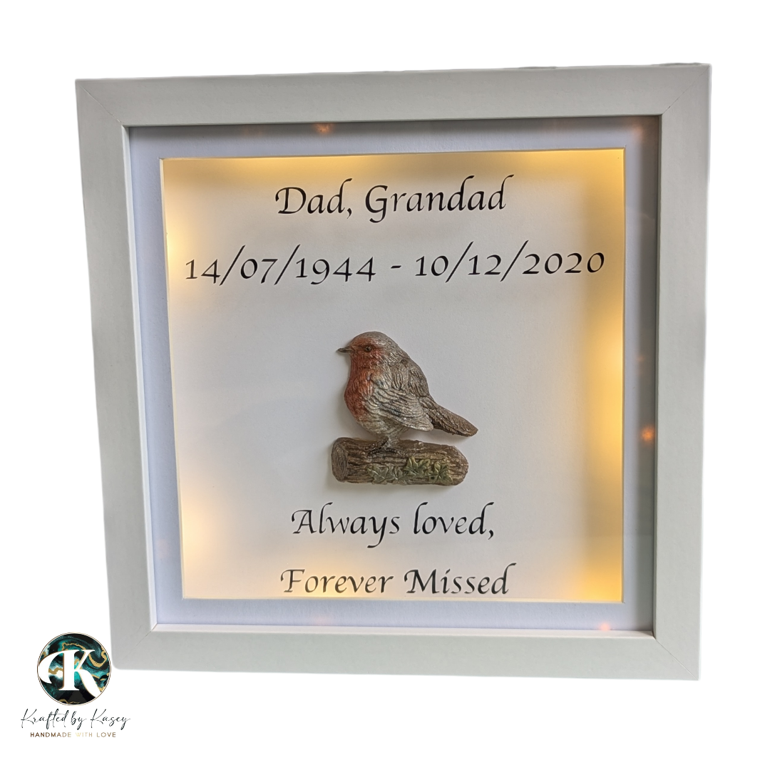 Personalised Light Up Shadow Box Frame with Robin