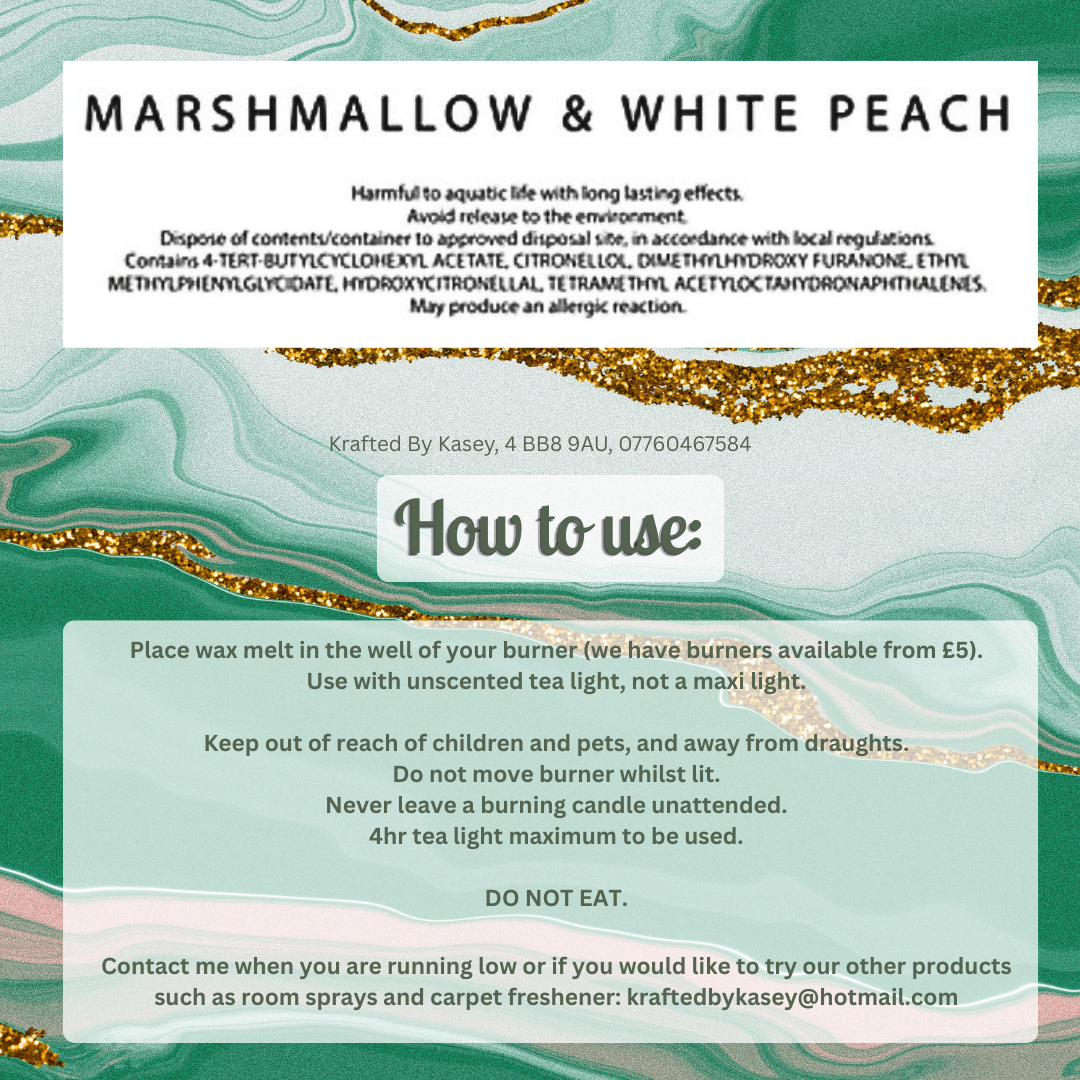 Marshmallow & White Peach Wax Melt Bar